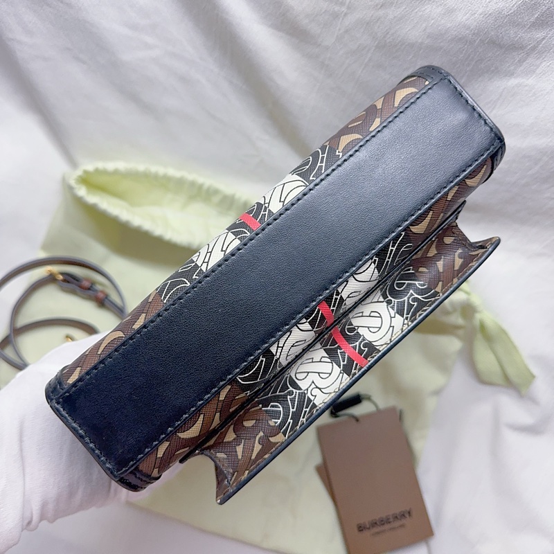 二手Burberry pocket系列迷你款TB字母條紋帆布手提斜背包 Burberry包 Burberry托特包-8