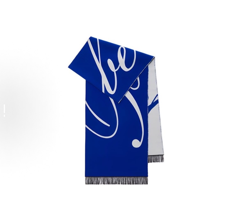 Burberry兩端流蘇裝飾字母刺繡 絨線圍巾 男女同款情侶款 藍色 S24-0