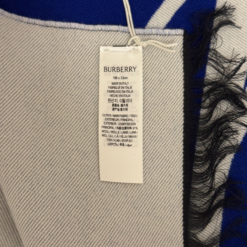 Burberry兩端流蘇裝飾字母刺繡 絨線圍巾 男女同款情侶款 藍色 S24-4