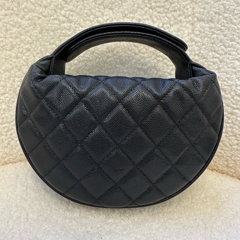 Chanel香奈兒24S呼啦圈包 黑金荔枝牛皮 蝴蝶結鏈條裝飾 手提包-1