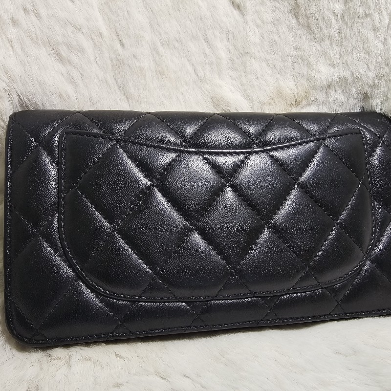 CHANEL 經典菱格紋 #黑色羊皮 #長夾 Wallet 長皮夾 #銀釦 義大利製-1