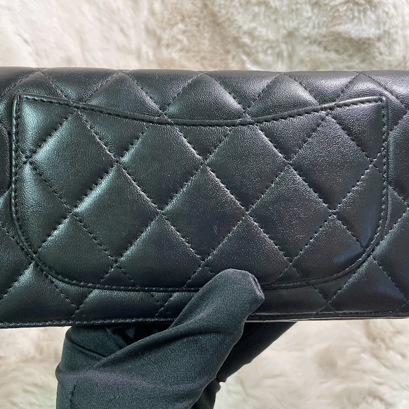 CHANEL 經典菱格紋 #黑色羊皮 #長夾 Wallet 長皮夾 #銀釦 義大利製-6