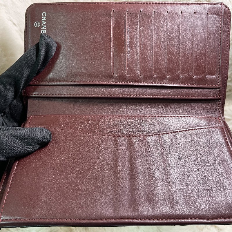 CHANEL 經典菱格紋 #黑色羊皮 #長夾 Wallet 長皮夾 #銀釦 義大利製-9