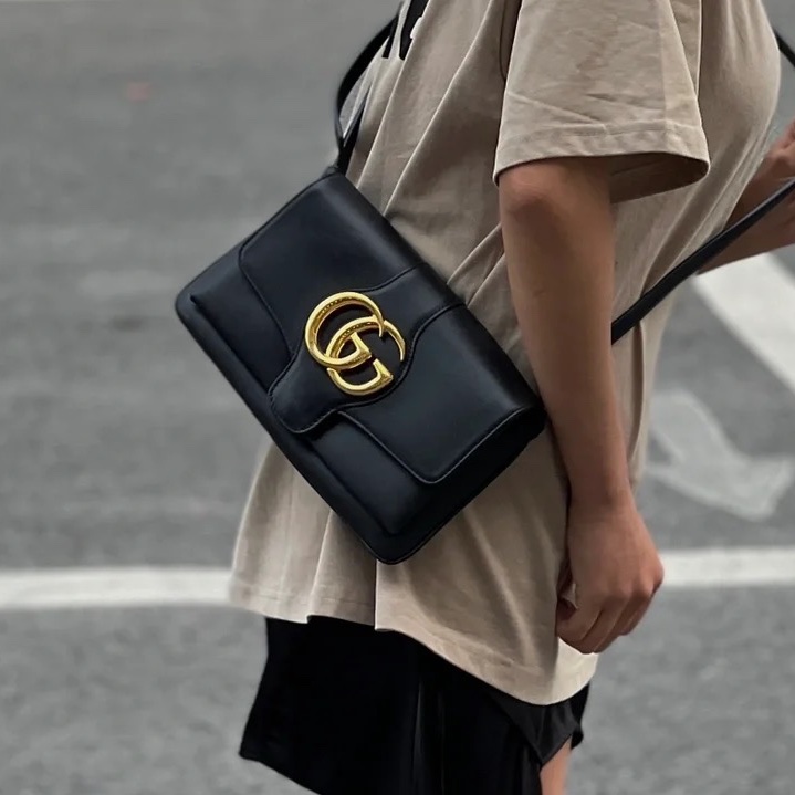 98新🌟Gucci黑金全皮Aril系列大logo單肩斜挎包-1