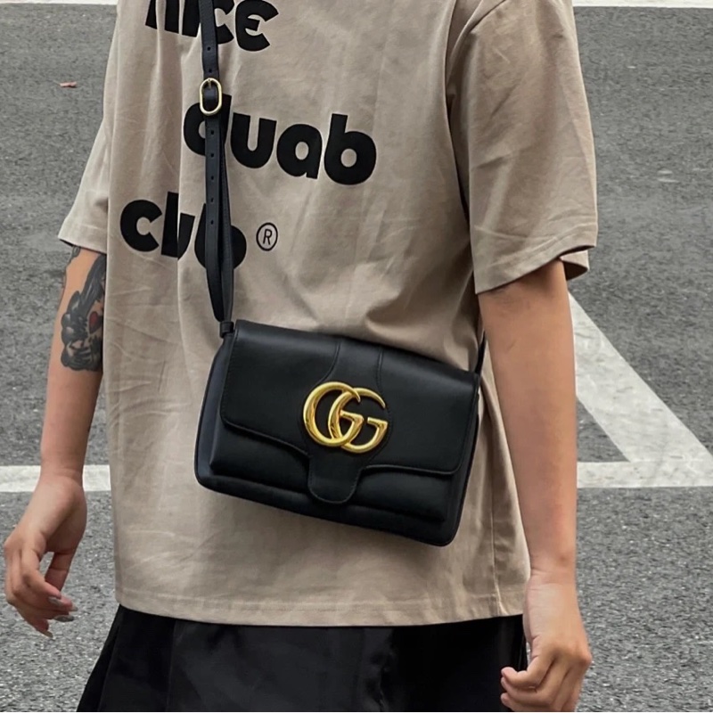 98新🌟Gucci黑金全皮Aril系列大logo單肩斜挎包-2