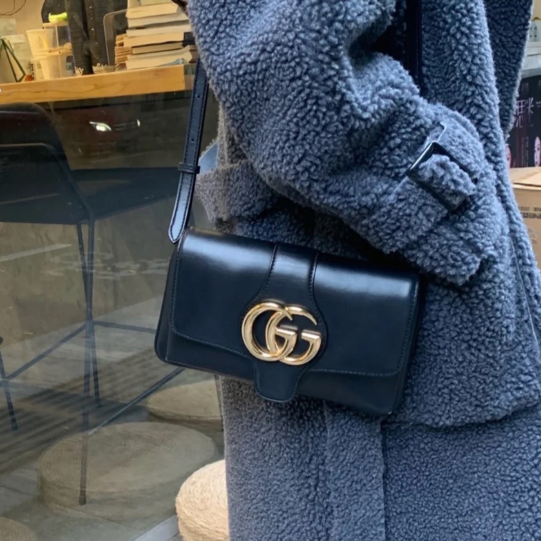 98新🌟Gucci黑金全皮Aril系列大logo單肩斜挎包-5