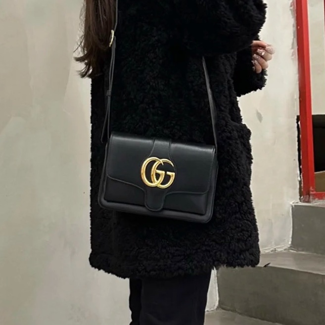 98新🌟Gucci黑金全皮Aril系列大logo單肩斜挎包-6