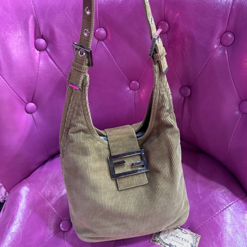 Fendi 燈芯絨肩背包/王吉娜古董精品-0