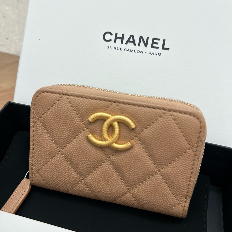 Chanel 奶茶色拉鏈零錢包-0