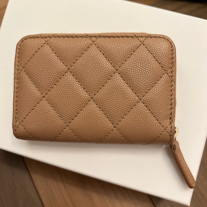 Chanel 奶茶色拉鏈零錢包-8