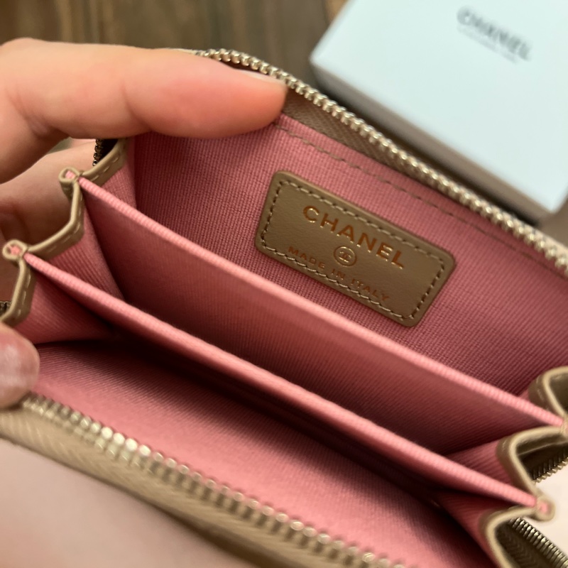 Chanel 奶茶色拉鏈零錢包-14