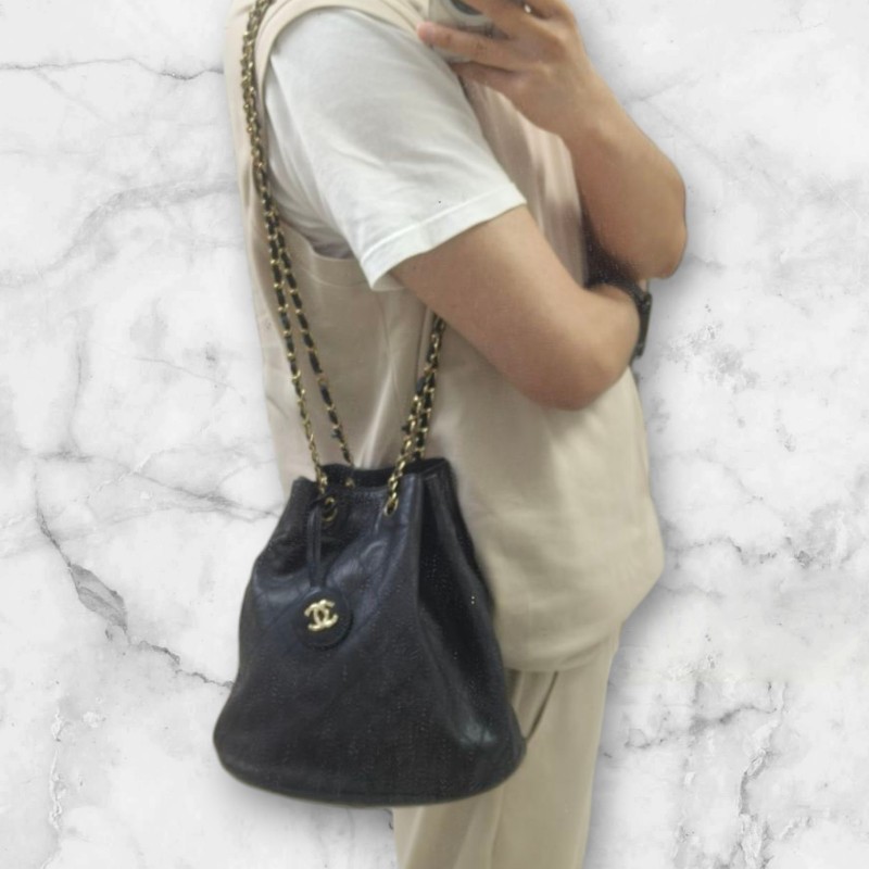 ㊣✨CHANEL✨香奈兒 黑色 老香 小香 Vintage 雙C 多背法 水桶包 肩背包/二手包/二手精品🌳二手樹屋🌳-44