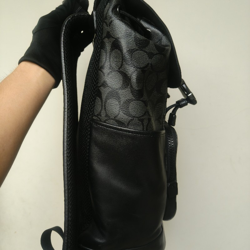 來囉‼️來囉‼️雙11優惠上車囉🚒超狂降價只到11/11🎁㊣✨COACH✨蔻馳 黑色 老花 皮革 掀蓋 抽繩 後背包/二手包/二手精品🌳二手樹屋🌳-2