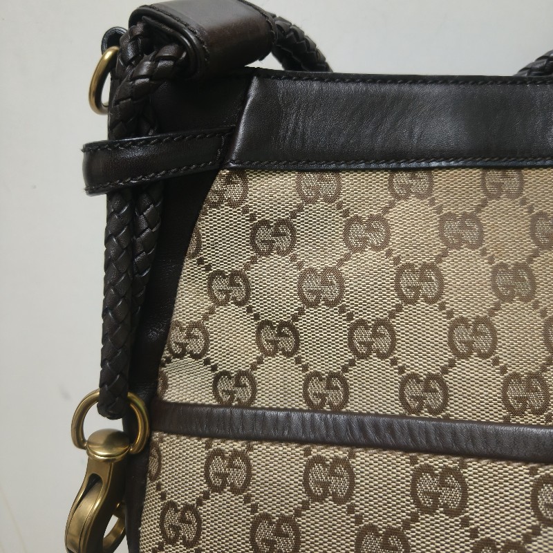 🔥衝破200銷售🔥【限時降價回饋至9/21】㊣✨GUCCI✨古馳 咖啡色 經典 老花 帆布 皮革 編織 肩背包 斜背包/雙G/二手包/保證正品🌳二手樹屋🌳-11