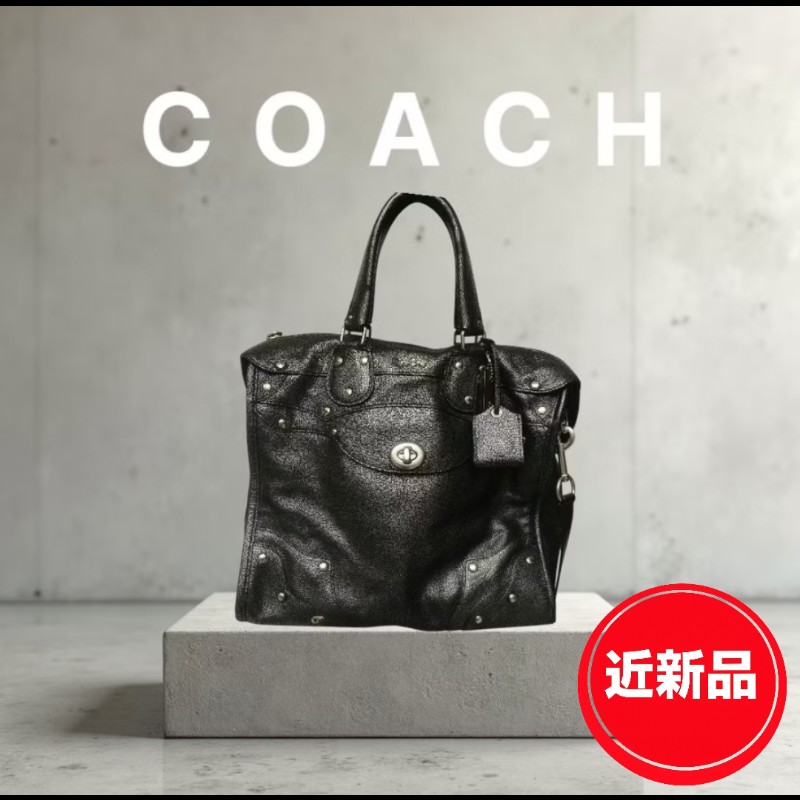【🐴馬上下單最優惠】🧧限時降價至2/11（原$5800）【9成新】㊣✨COACH✨蔻馳 金屬 黑銀 皮革 旋轉釦 波士頓 肩背包 手提包 斜背包/二手包/二手精品🌳二手樹屋🌳-0