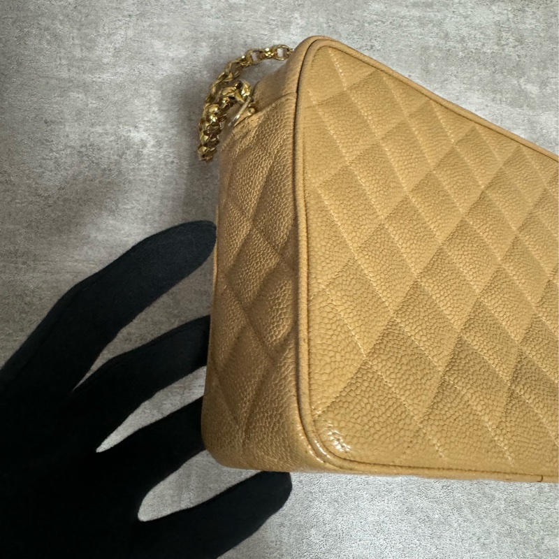 正品 稀有Chanel vintage 雕花logo金球荔枝皮方包-7