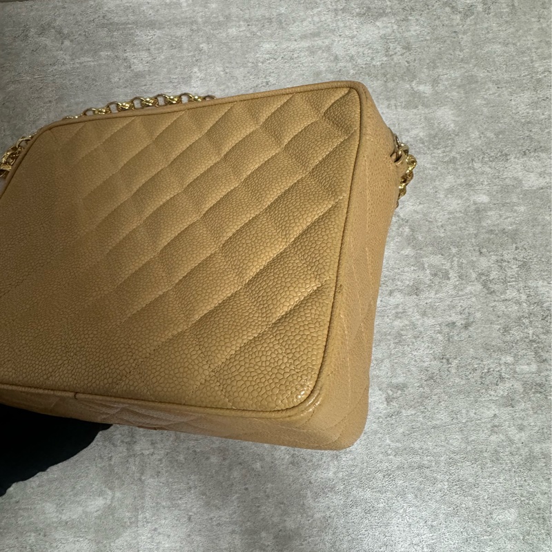 正品 稀有Chanel vintage 雕花logo金球荔枝皮方包-8