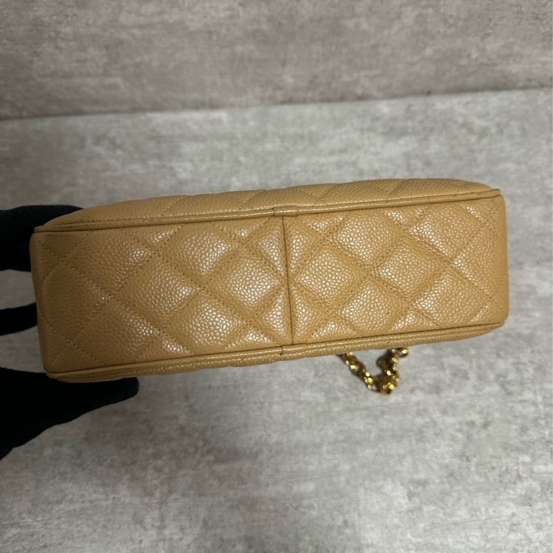 正品 稀有Chanel vintage 雕花logo金球荔枝皮方包-9