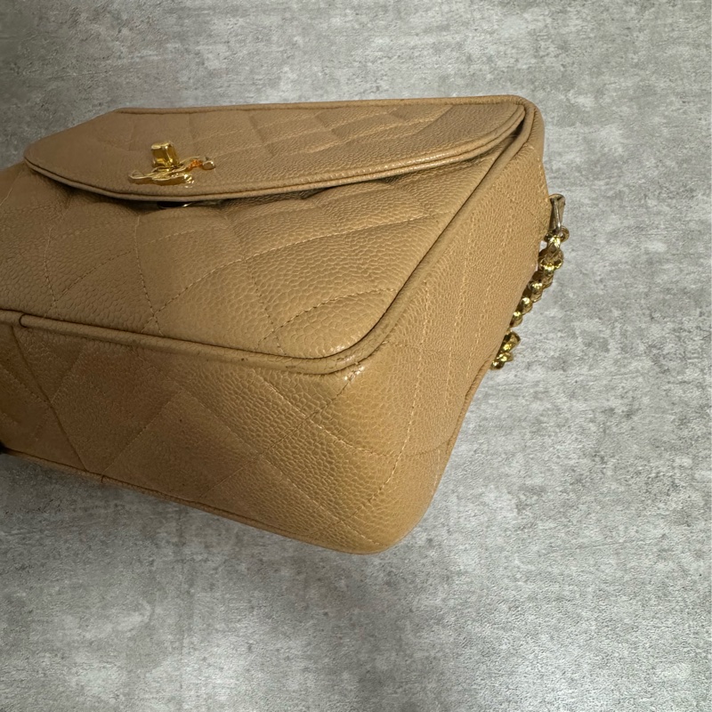 正品 稀有Chanel vintage 雕花logo金球荔枝皮方包-10