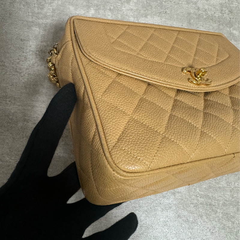 正品 稀有Chanel vintage 雕花logo金球荔枝皮方包-11