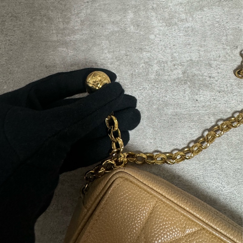 正品 稀有Chanel vintage 雕花logo金球荔枝皮方包-13