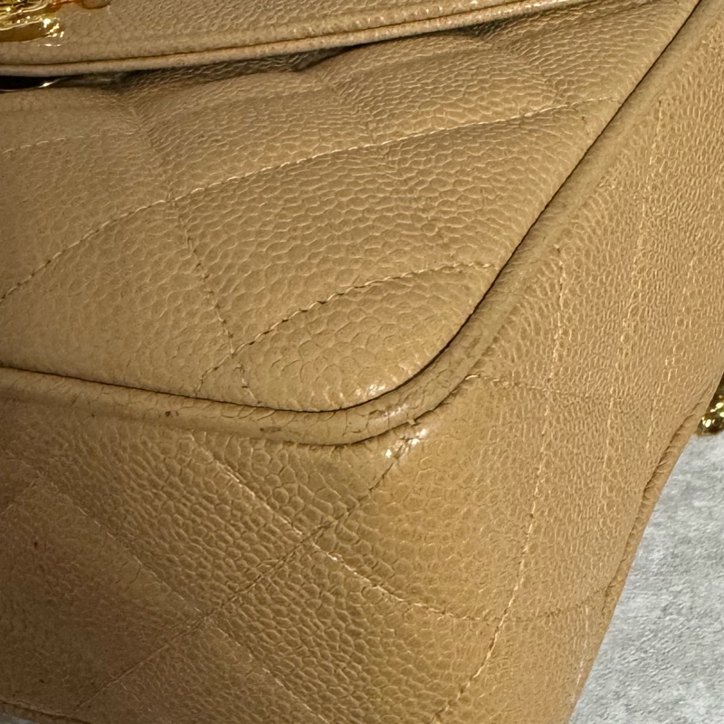 正品 稀有Chanel vintage 雕花logo金球荔枝皮方包-24