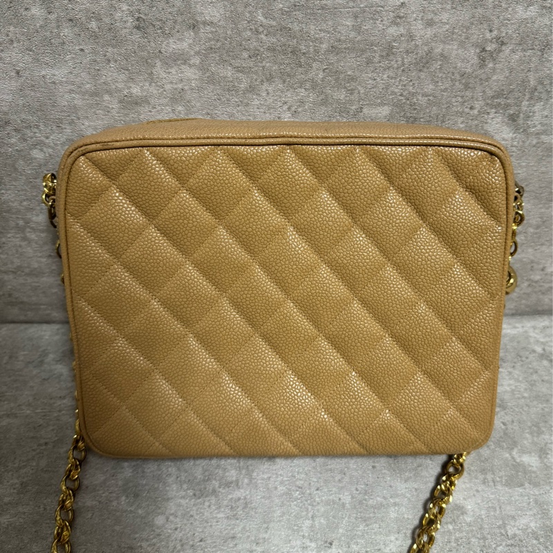 正品 稀有Chanel vintage 雕花logo金球荔枝皮方包-25