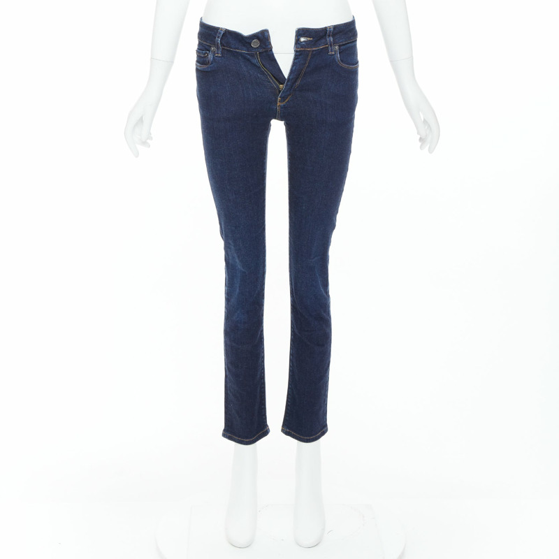 PRADA washed dark blue contour fit cropped skinny jeans XS-8