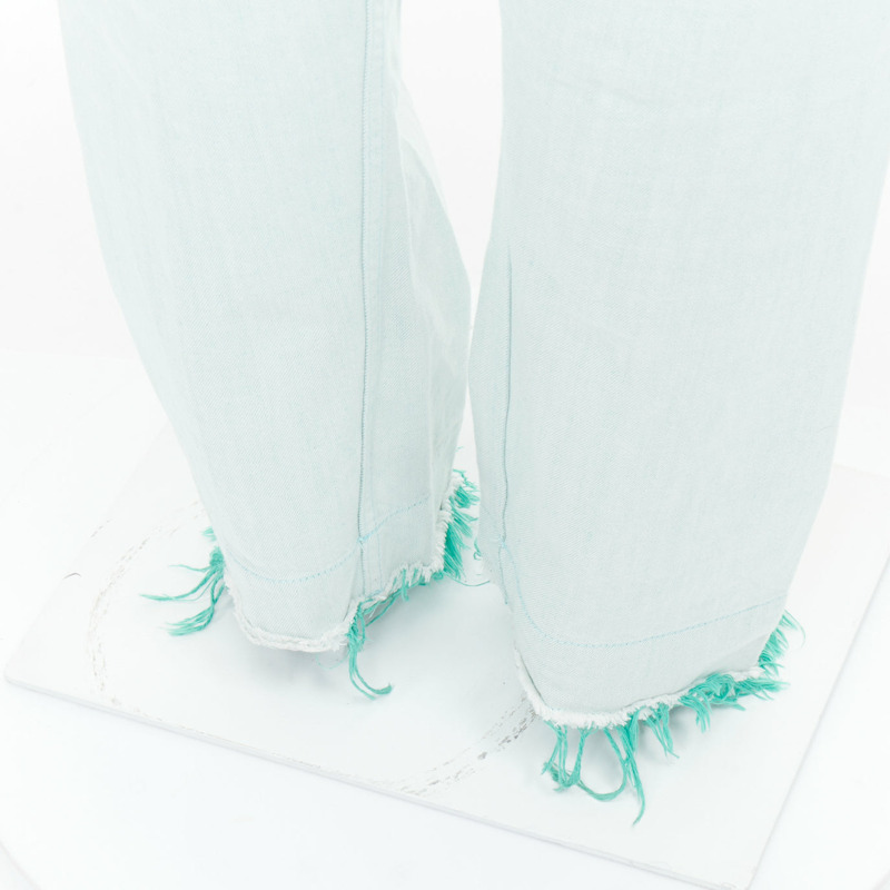 JIL SANDER washed green cotton frayed hem wide leg jeans FR40 S-1