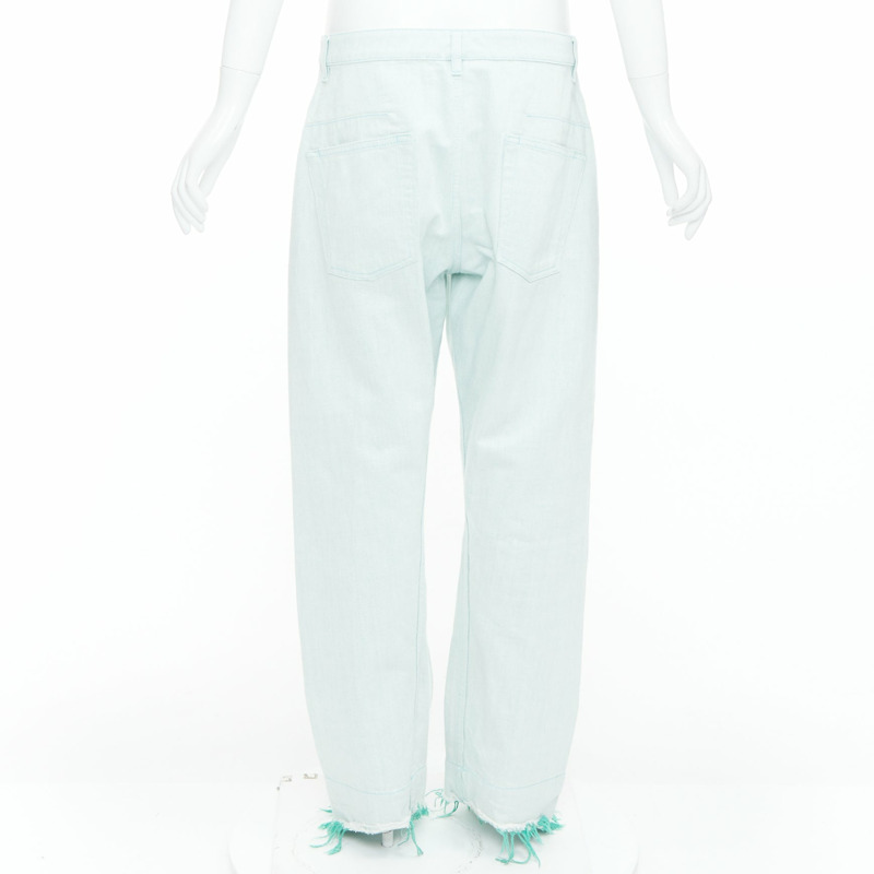 JIL SANDER washed green cotton frayed hem wide leg jeans FR40 S-4