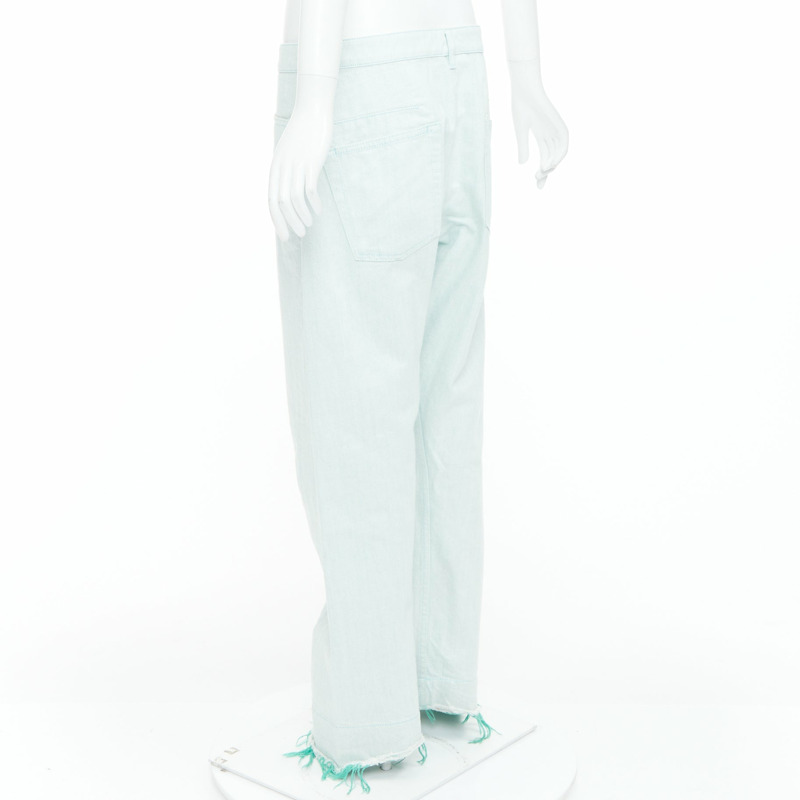 JIL SANDER washed green cotton frayed hem wide leg jeans FR40 S-5