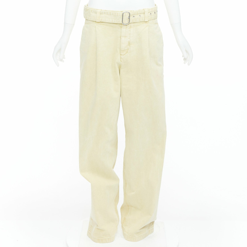 JIL SANDER + washed yellow cotton belted wide leg pants FR38 M-0