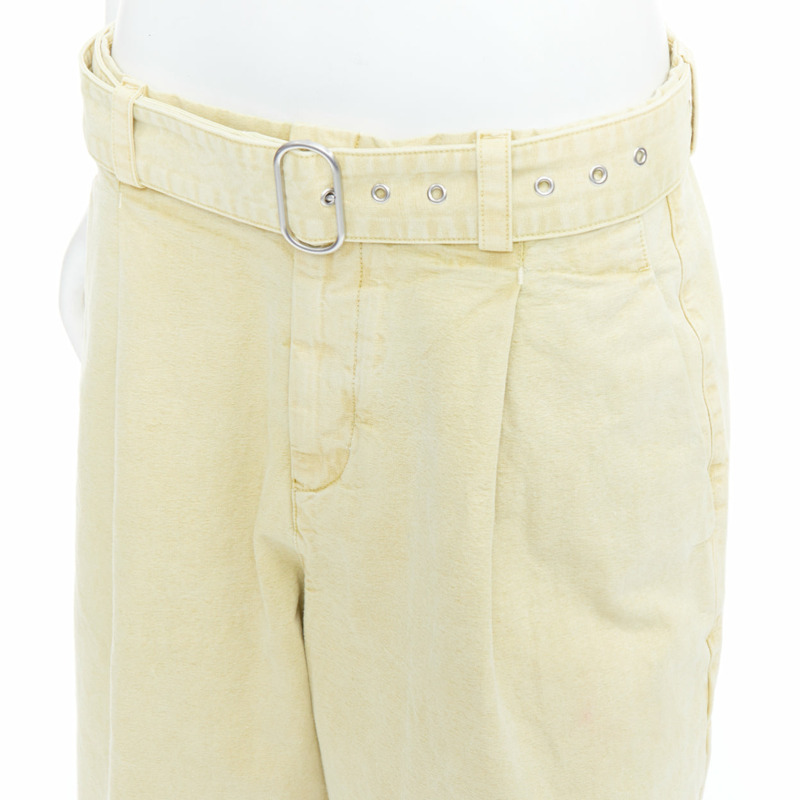 JIL SANDER + washed yellow cotton belted wide leg pants FR38 M-1