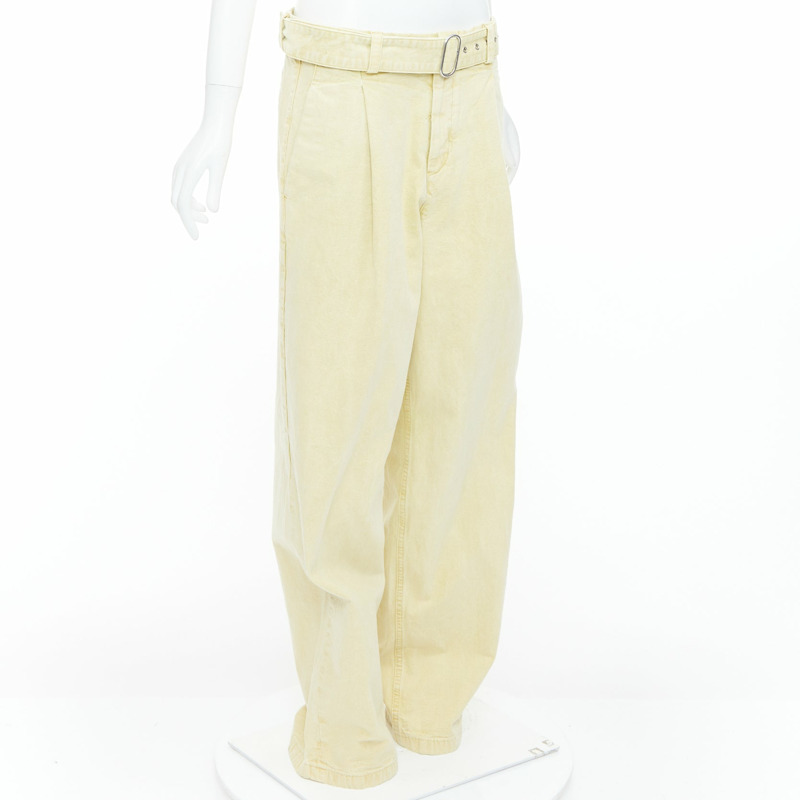 JIL SANDER + washed yellow cotton belted wide leg pants FR38 M-2