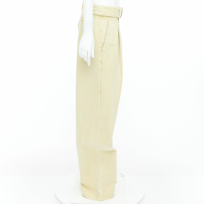 JIL SANDER + washed yellow cotton belted wide leg pants FR38 M-3