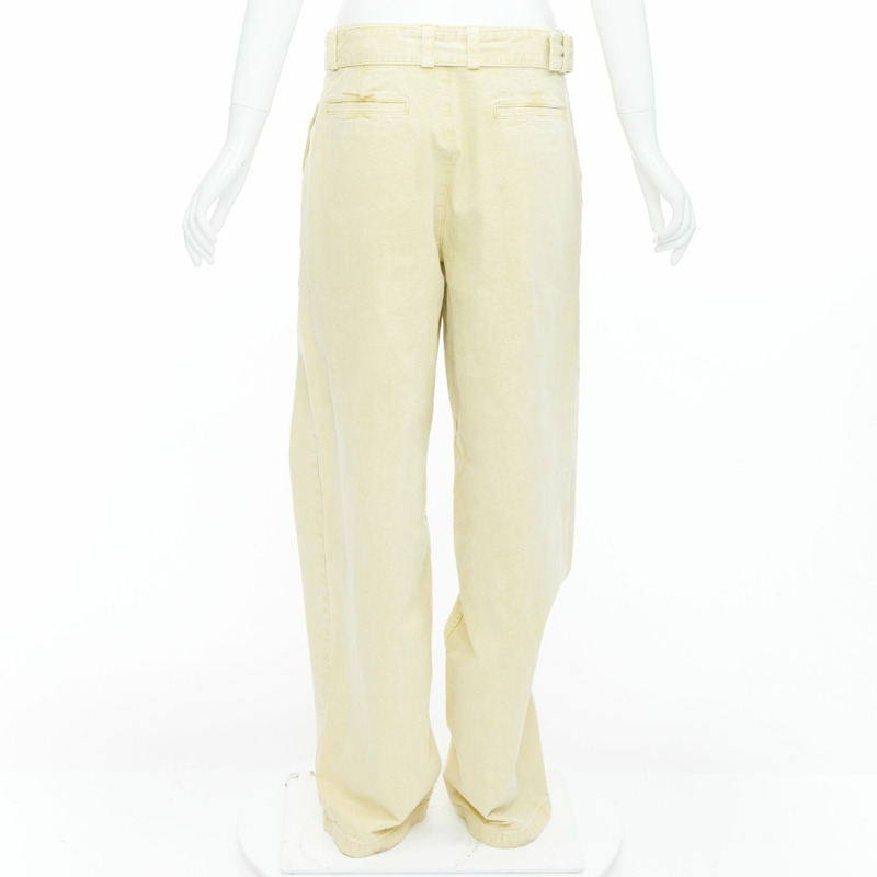 JIL SANDER + washed yellow cotton belted wide leg pants FR38 M-4