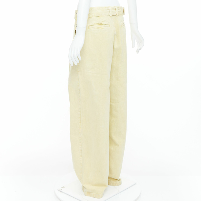 JIL SANDER + washed yellow cotton belted wide leg pants FR38 M-5