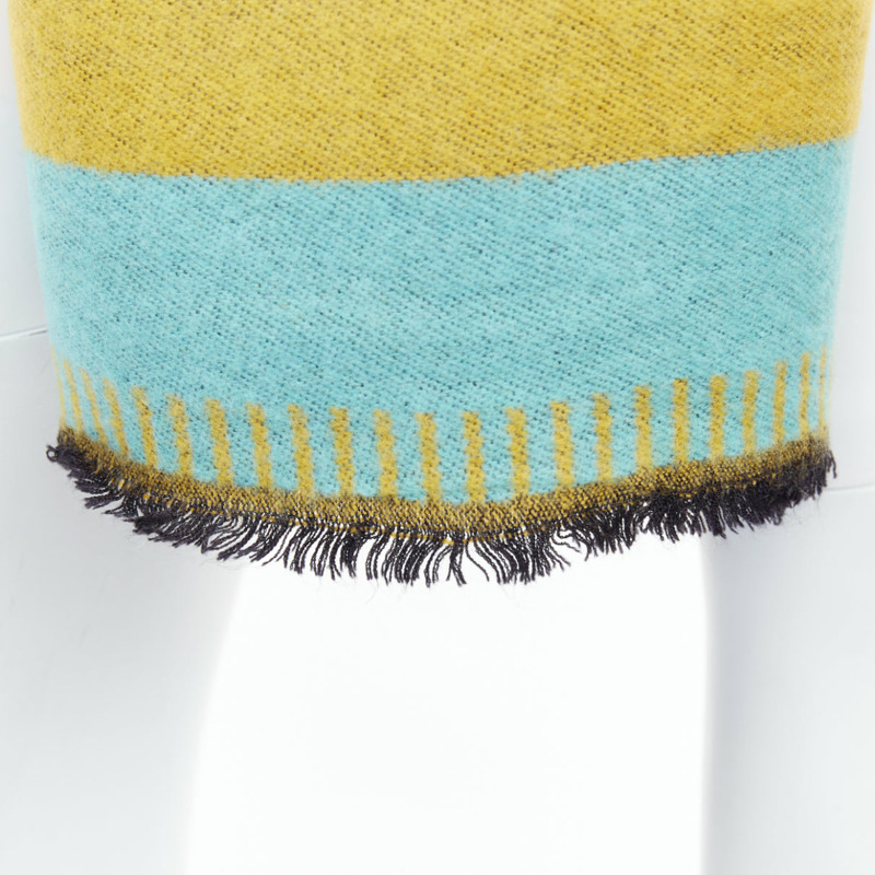 GIVENCHY mustard mint green wooly black fringe big logo long scarf-1