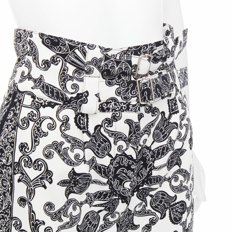 CHRISTIAN DIOR black white cotton handkerchief double belt shorts FR34 XS-1
