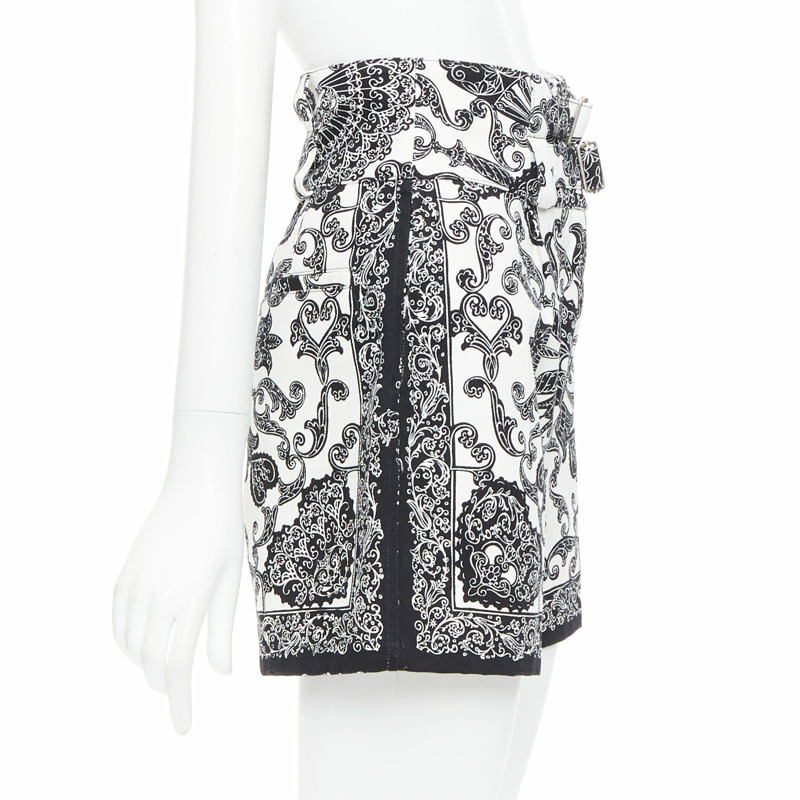 CHRISTIAN DIOR black white cotton handkerchief double belt shorts FR34 XS-3