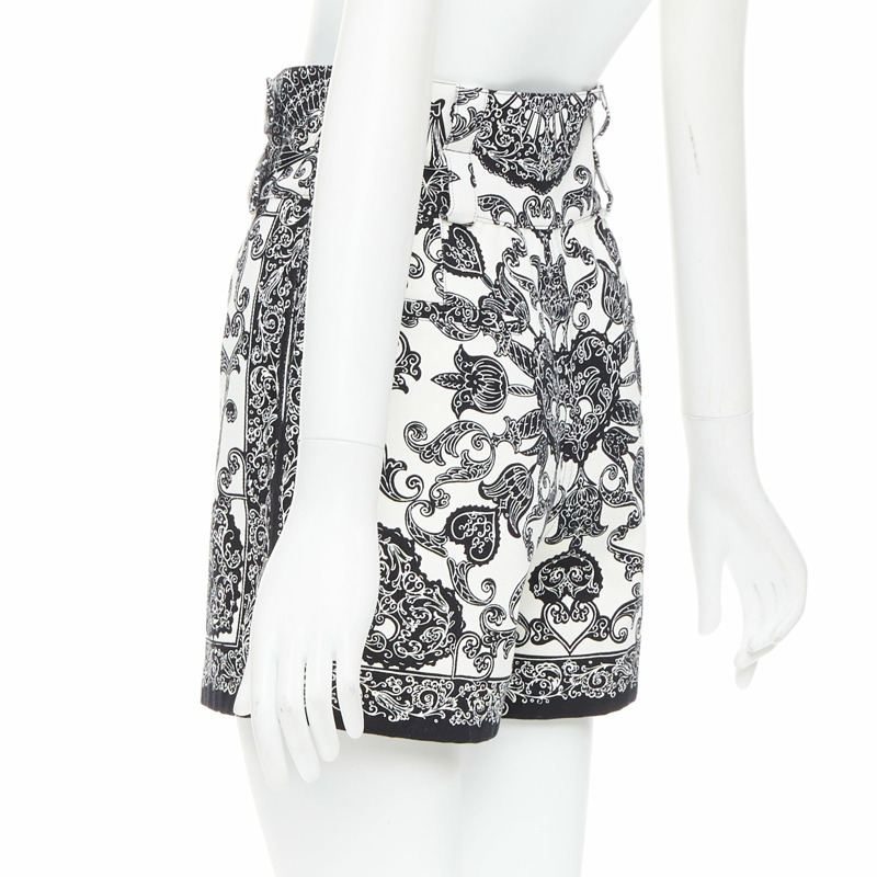 CHRISTIAN DIOR black white cotton handkerchief double belt shorts FR34 XS-5