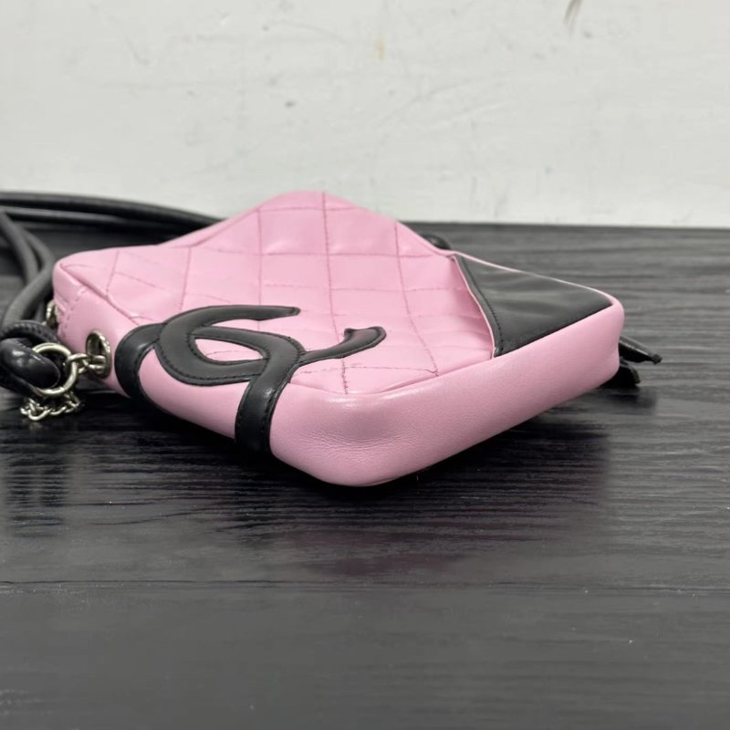 CHANEL 粉黑康鵬肩背斜背手機包12*14*3 98新配件塵袋-2