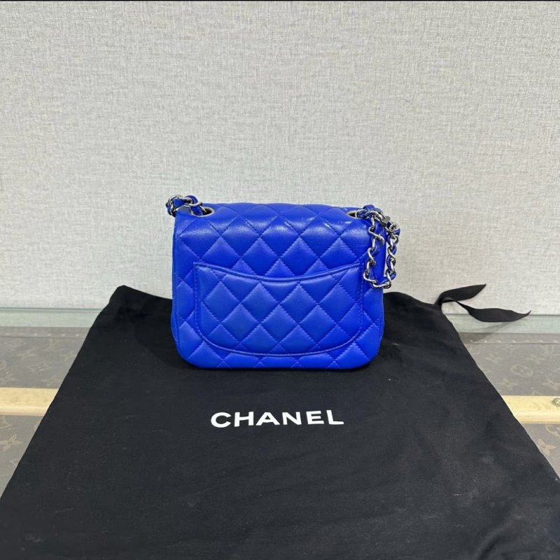 CHANEL 藍色銀扣方胖子肩背斜背包 17*13*7.5 98新配件塵袋-5