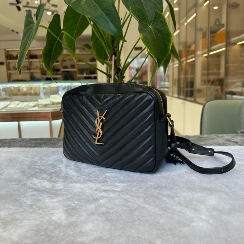 YSL聖羅蘭LOU金標Logo流蘇掛飾縫線牛皮革單肩斜挎相機包-3