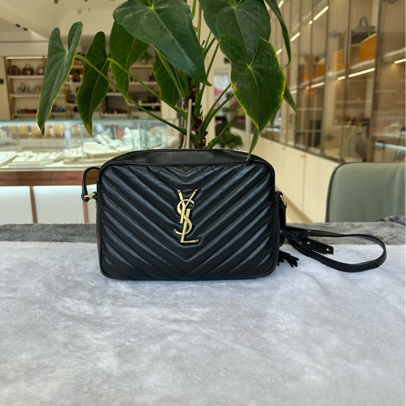 YSL聖羅蘭LOU金標Logo流蘇掛飾縫線牛皮革單肩斜挎相機包-4