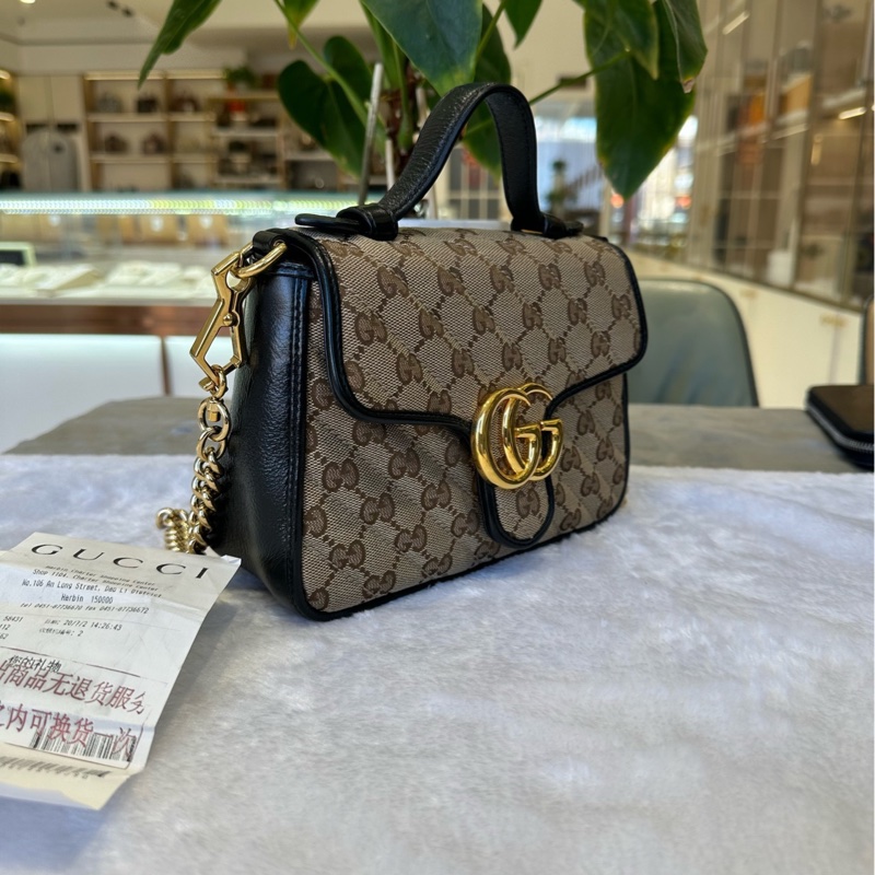 Gucci古馳 marmont馬蒙 郵差 帆布雙G手提包 可以手提包斜背包單肩包-2