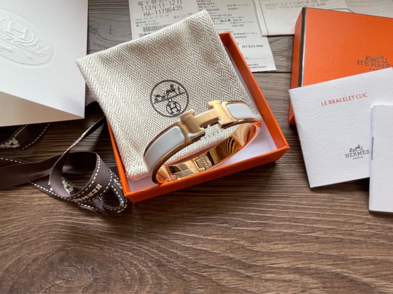 Hermès Clic H 琺瑯手環 白玫瑰金最熱賣-0