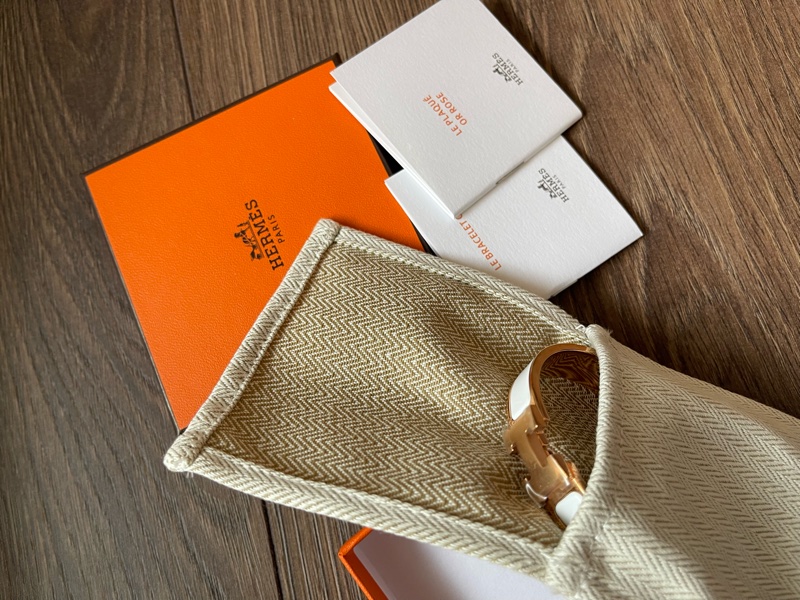 Hermès Clic H 琺瑯手環 白玫瑰金最熱賣-4