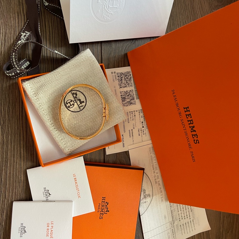 Hermès Clic H 琺瑯手環 白玫瑰金最熱賣-6