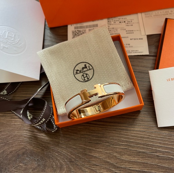 Hermès Clic H 琺瑯手環 白玫瑰金最熱賣-9